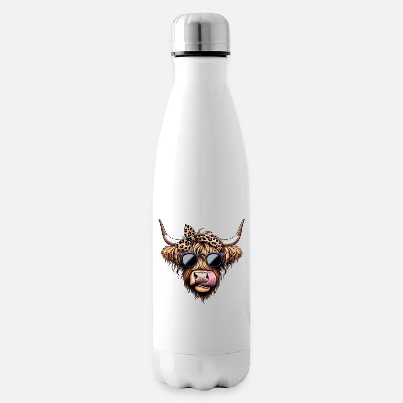 Bœuf Rockabilly Highland - Élégant et cool - Bouteille isotherme - blanc