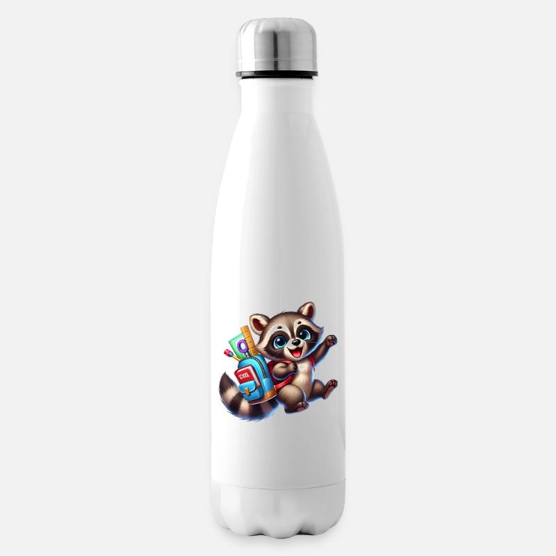 Schulstart mit Waschbär:Waschbär für Schulanfänger - Isolierflasche - Weiß