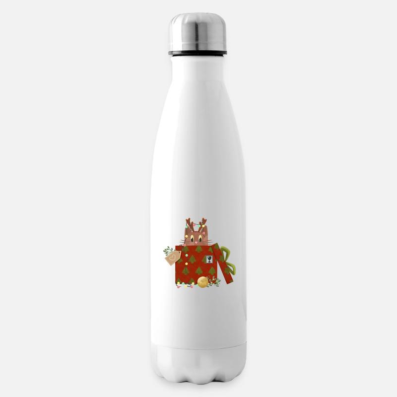 Katze in Weihnachtsgeschenk - Isolierflasche - Weiß