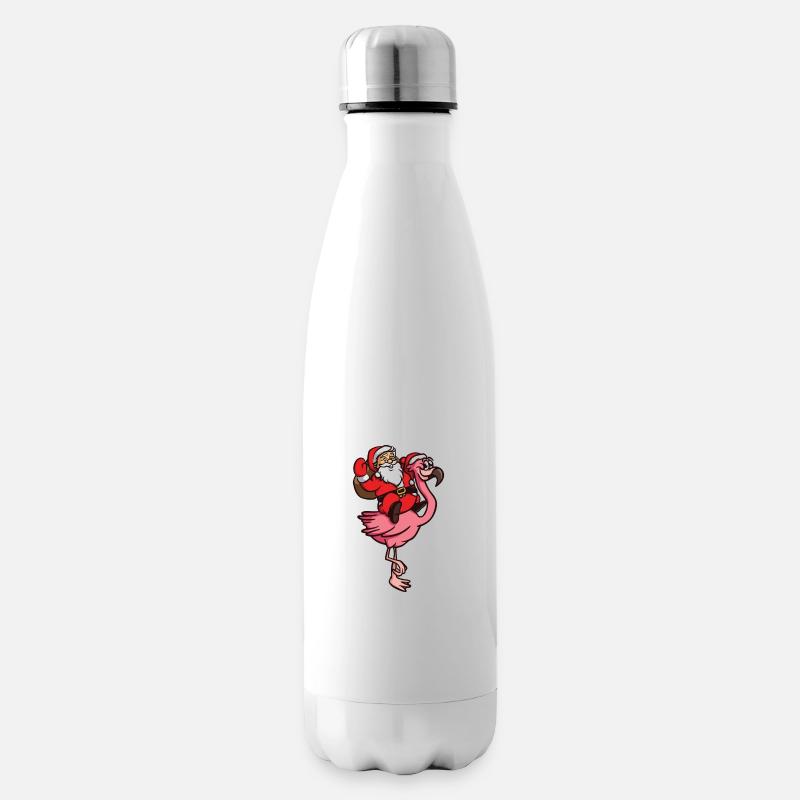 Flamingo Weihnachtsmann Comic Santa Claus XMAS - Isolierflasche - Weiß