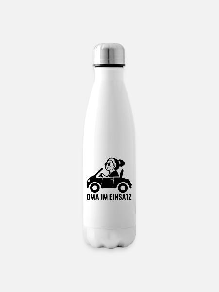 Oma im Einsatz Auto - Isolierflasche - Weiß