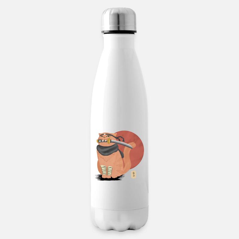 Samurai-Katze mit Katana - Isolierflasche - Weiß