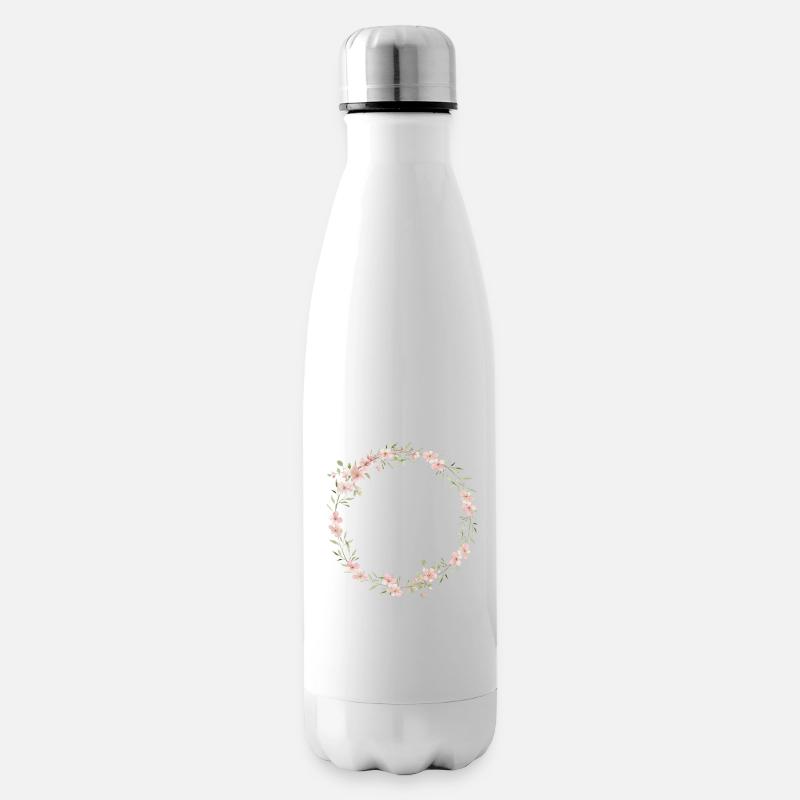 Frühlings-Kranz- personalisierbar - Isolierflasche - Weiß