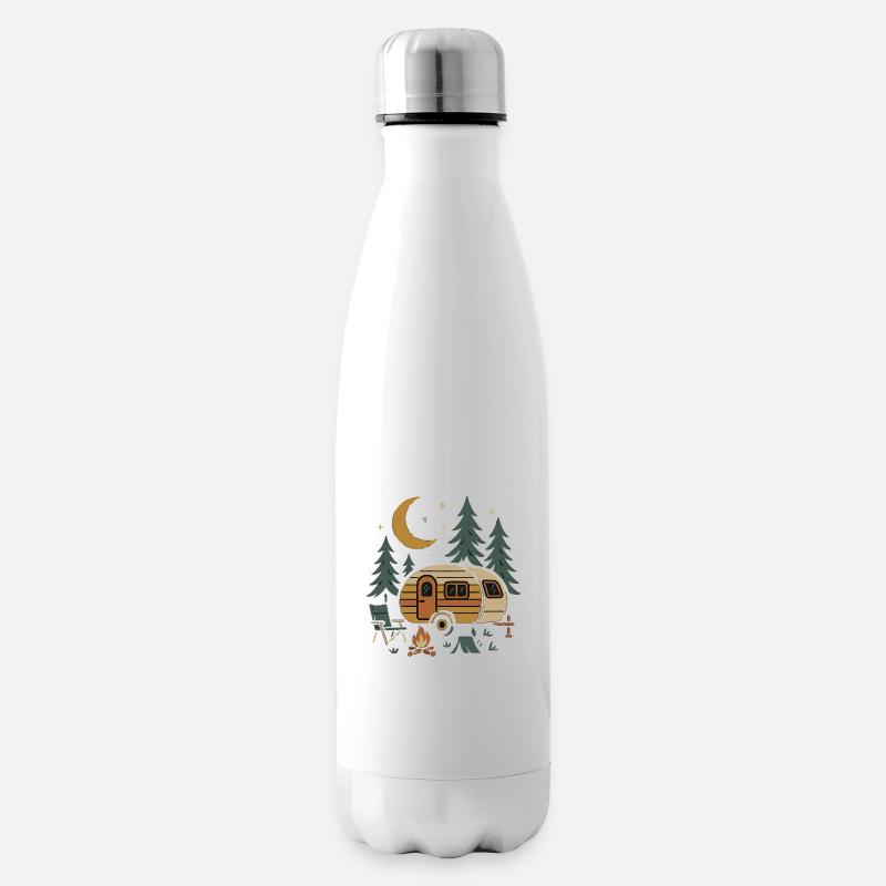 Nächtliches Camping-Szenen-Design - Isolierflasche - Weiß