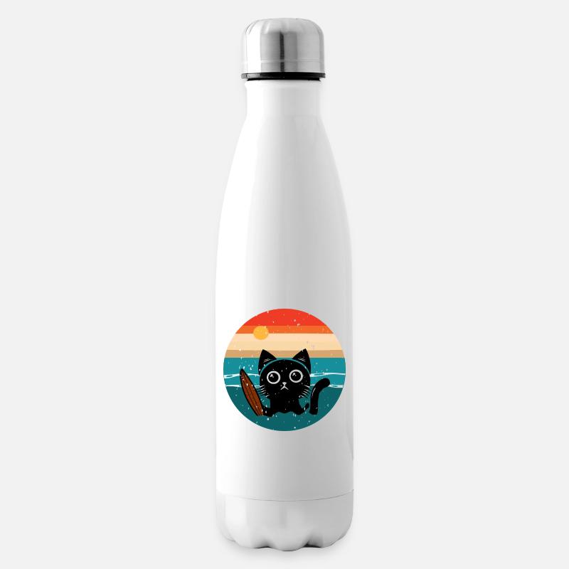 Surfende Katze - Isolierflasche - Weiß