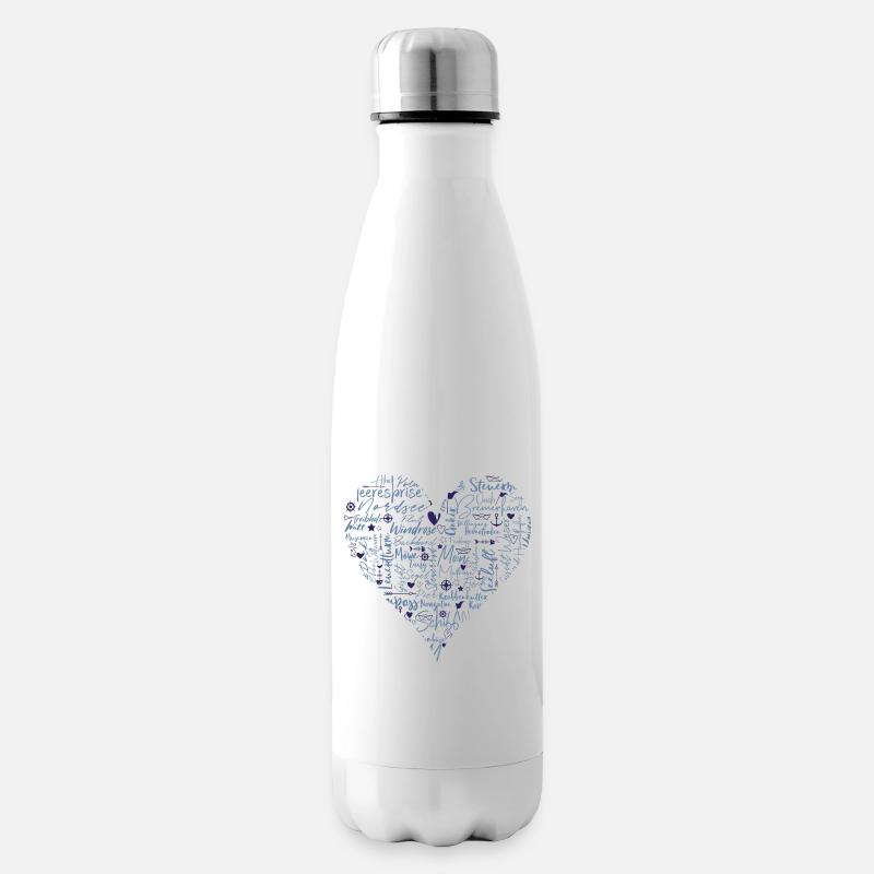 Maritimes Herz, blau - Isolierflasche - Weiß