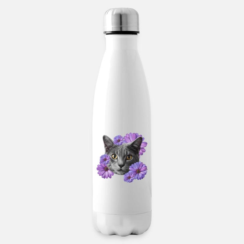 katze mit blumen - Isolierflasche - Weiß