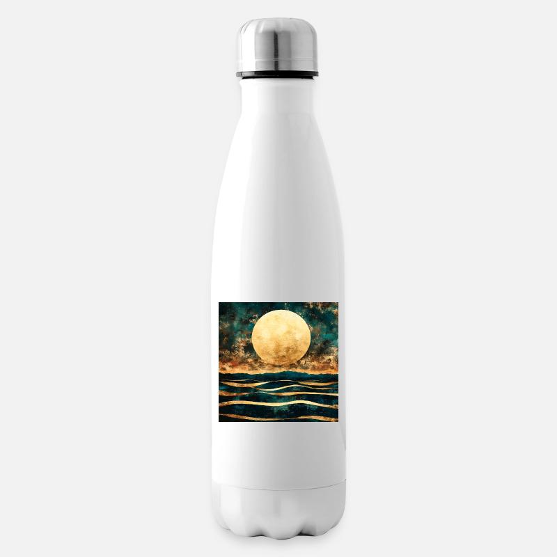 Lune dorée sur horizon aquarelle - Bouteille isotherme - blanc