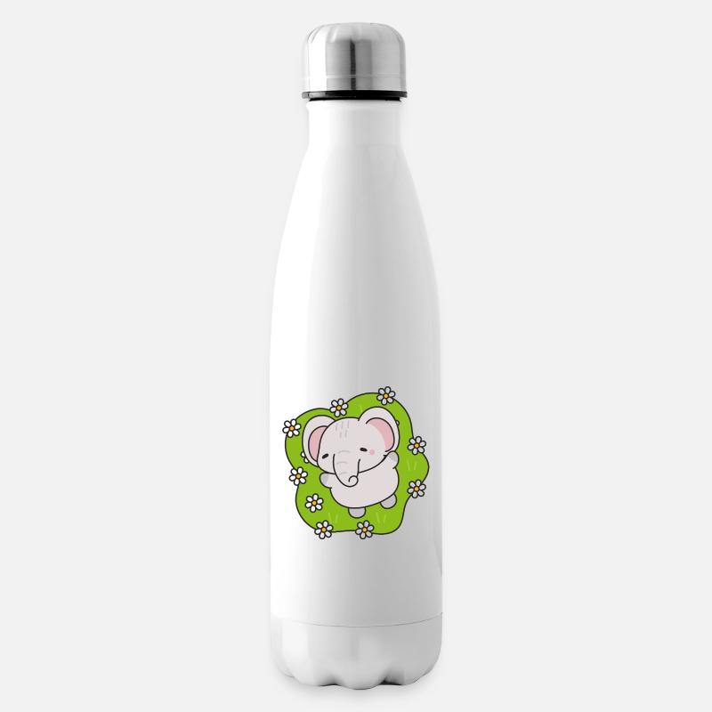 Éléphant Mignon aux Fleurs - Bouteille isotherme - blanc