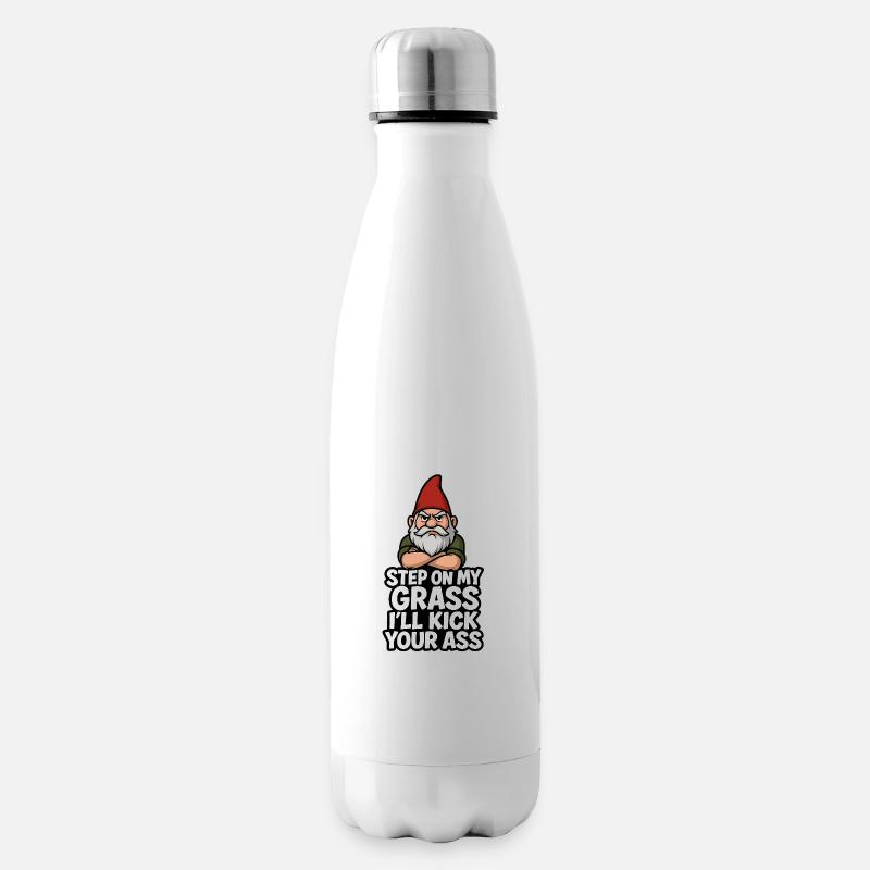 Gnom Spruch Schritt auf mein Gras - Isolierflasche - Weiß