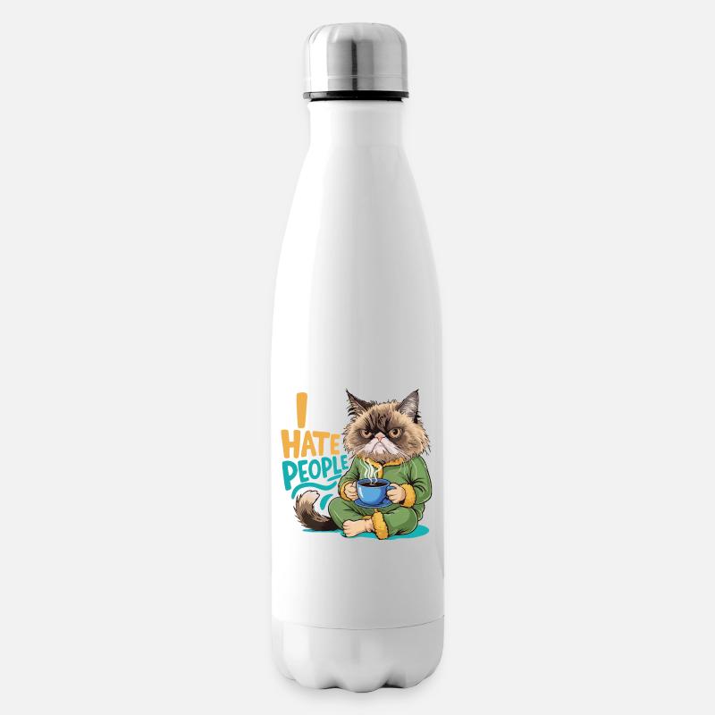 Chat Café Matin Grouch Drôle Introverti - Bouteille isotherme - blanc