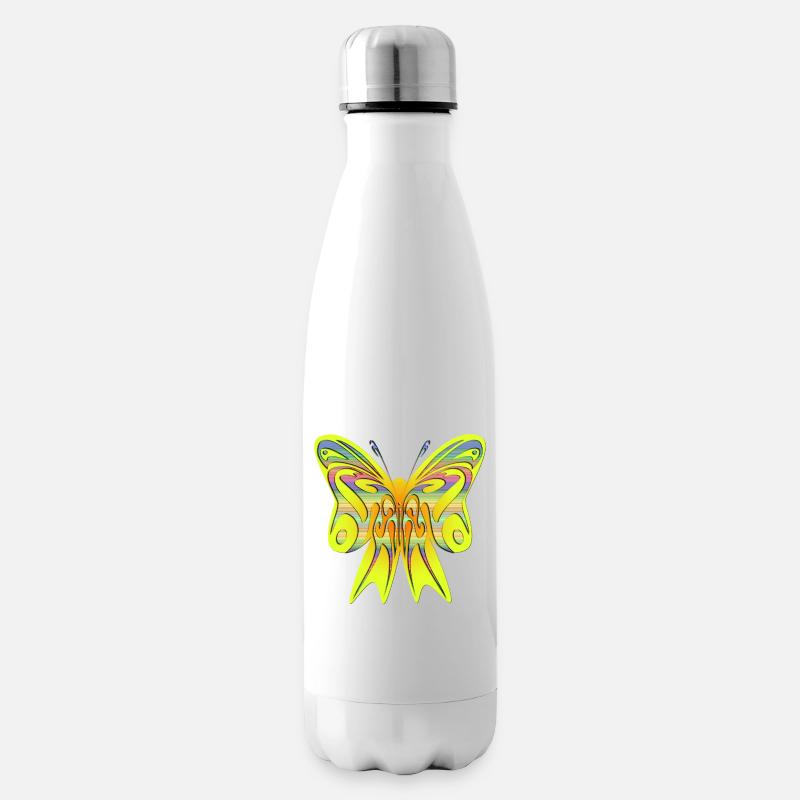 Bunter Neon Schmetterling auf Schleife - Isolierflasche - Weiß