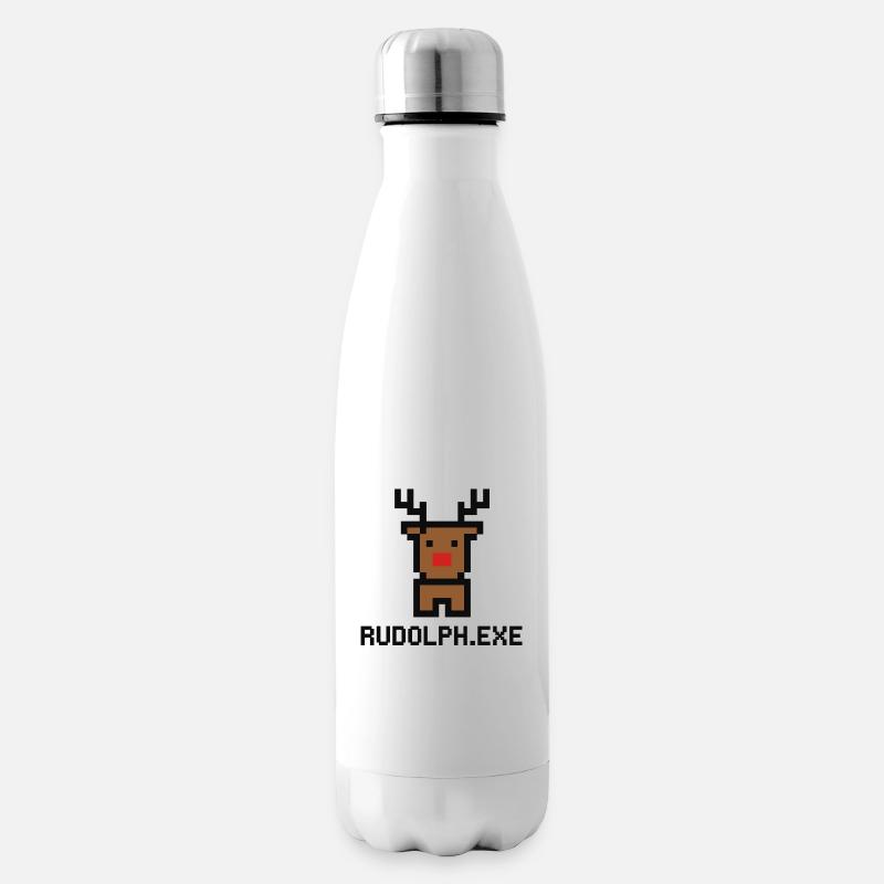 Rudolph.exe Pixel Rentier - Isolierflasche - Weiß