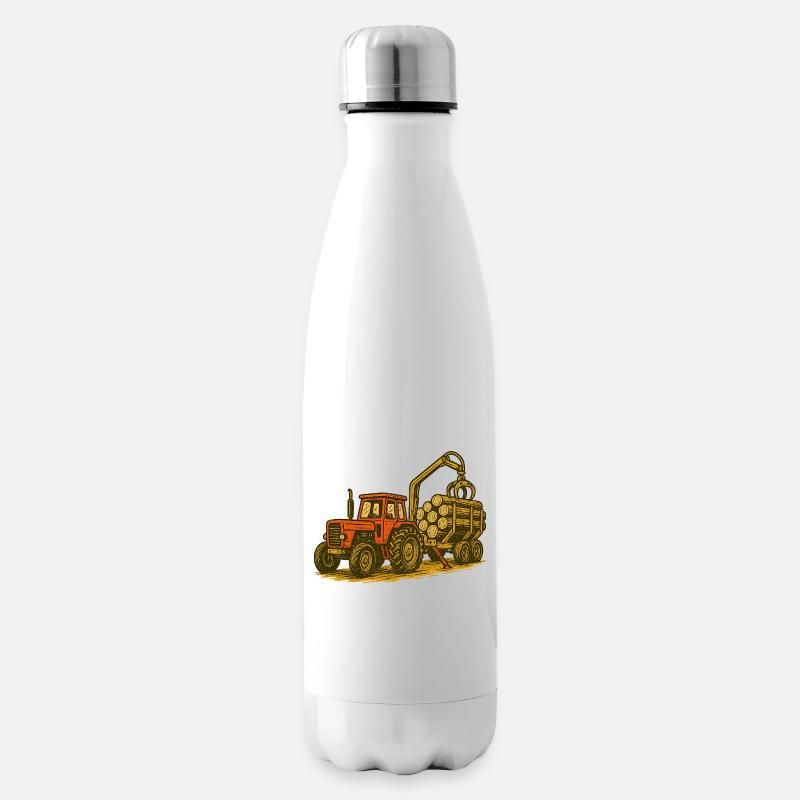 Forsttraktor mit Holzlast - Isolierflasche - Weiß