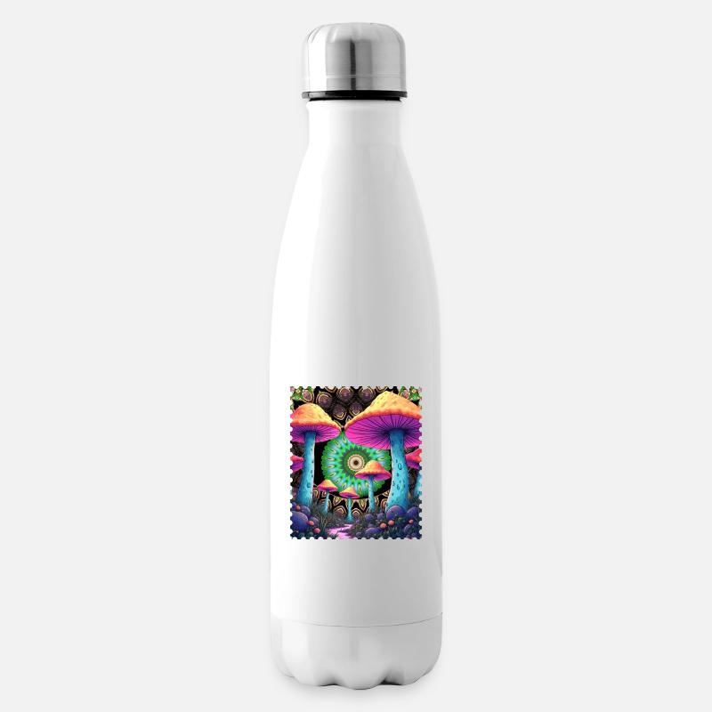 Champignons psychédéliques dans la forêt de mandala - Bouteille isotherme - blanc