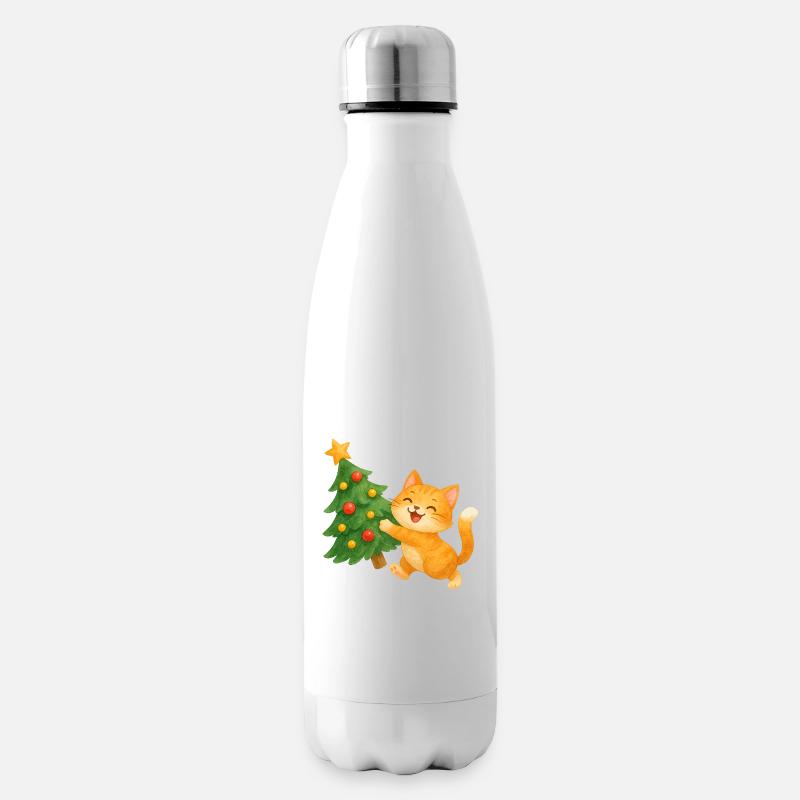 Katzenglück am Weihnachtsbaum - Isolierflasche - Weiß