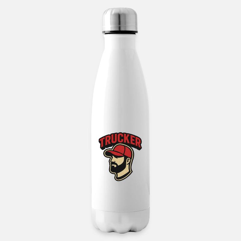 Trucker head with red cap - Insulated Water Bottle - white