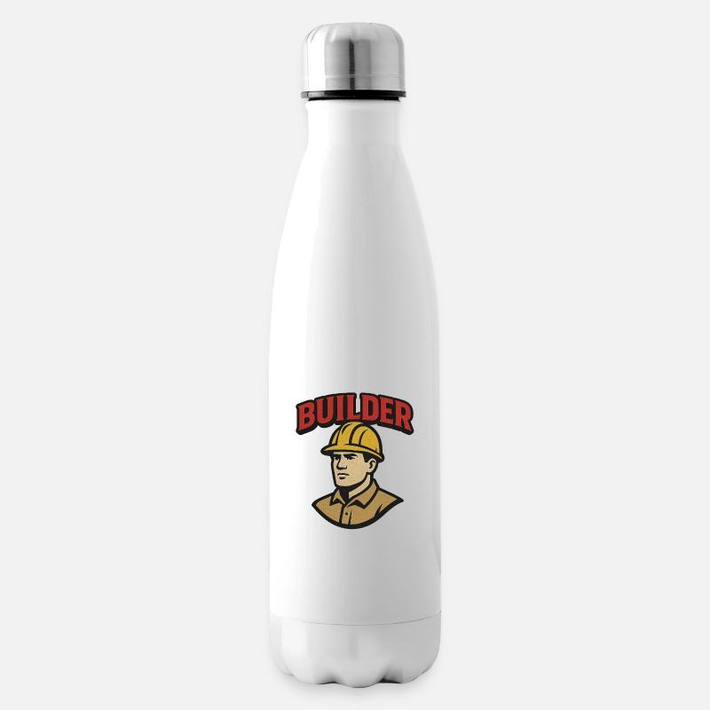 Logo rétro d’ouvrier du bâtiment avec casque - Bouteille isotherme - blanc