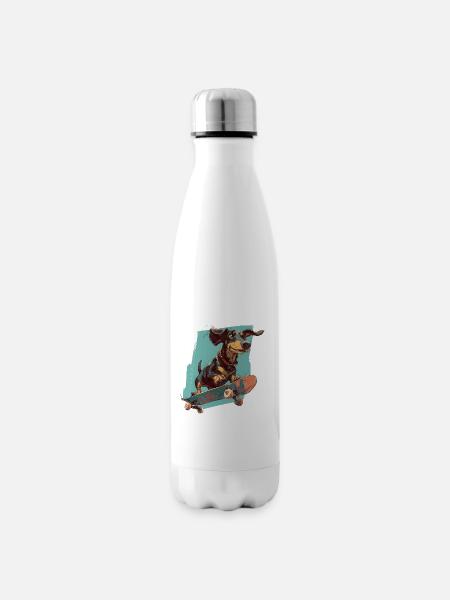 Skateboard-Dackel - Isolierflasche - Weiß