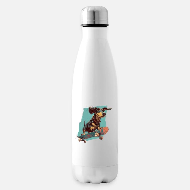 Skateboard-Dackel - Isolierflasche - Weiß
