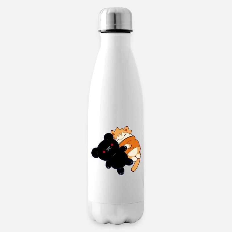 Anime Design Niedliche rote Katze mit Teddybär - Isolierflasche - Weiß