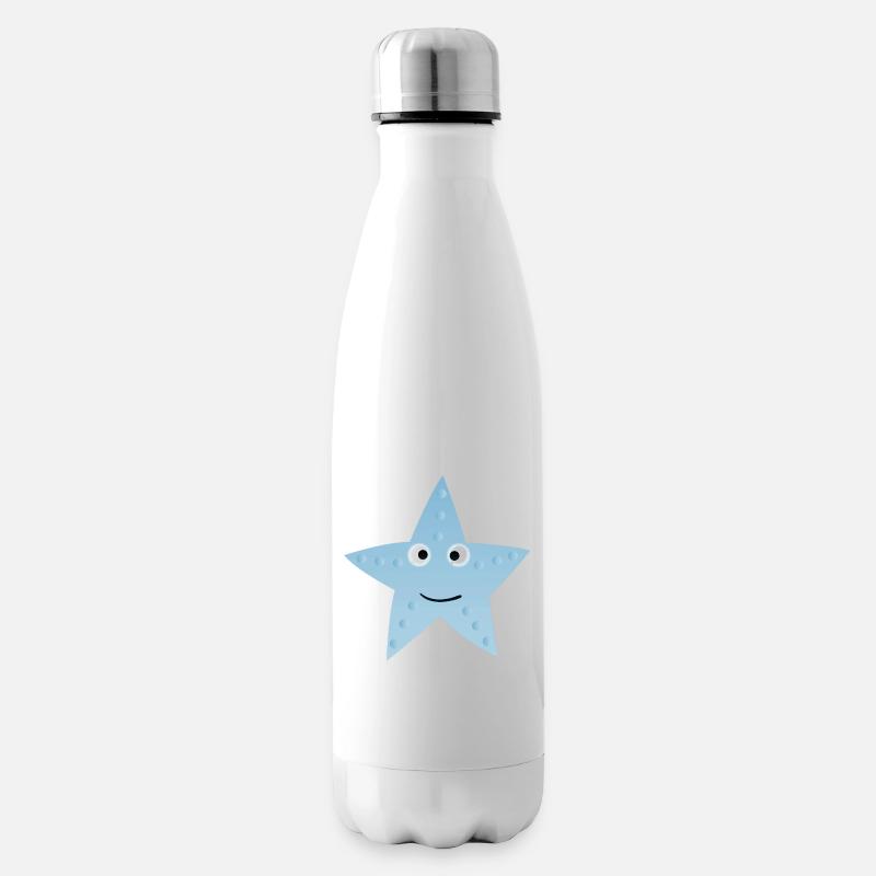 Kawaii Blauer Stern mit Gesicht - Isolierflasche - Weiß