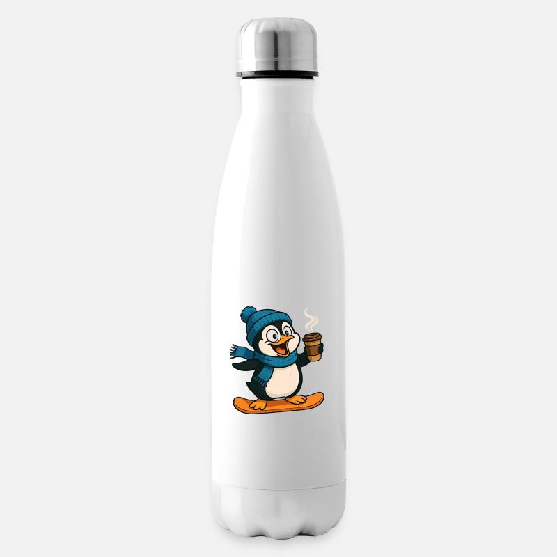 Le Pingouin des Neiges avec Café et Écharpe - Bouteille isotherme - blanc