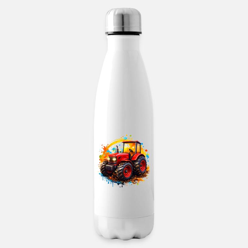 Roter Traktor mit Farbspritzern  - Isolierflasche - Weiß