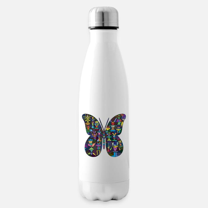 Bunter Mosaik-Schmetterling - Isolierflasche - Weiß