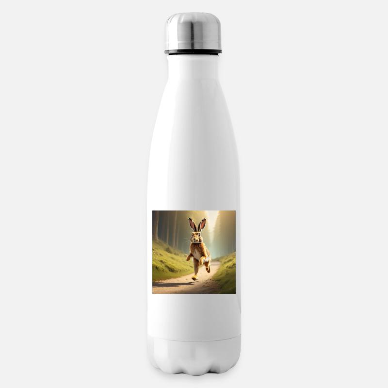 Laufender Hase im Morgenwald - Isolierflasche - Weiß