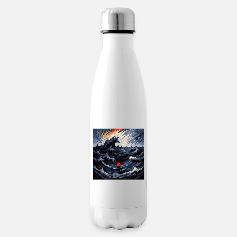 Rotes Segel im Sturmmeer - Isolierflasche - Weiß