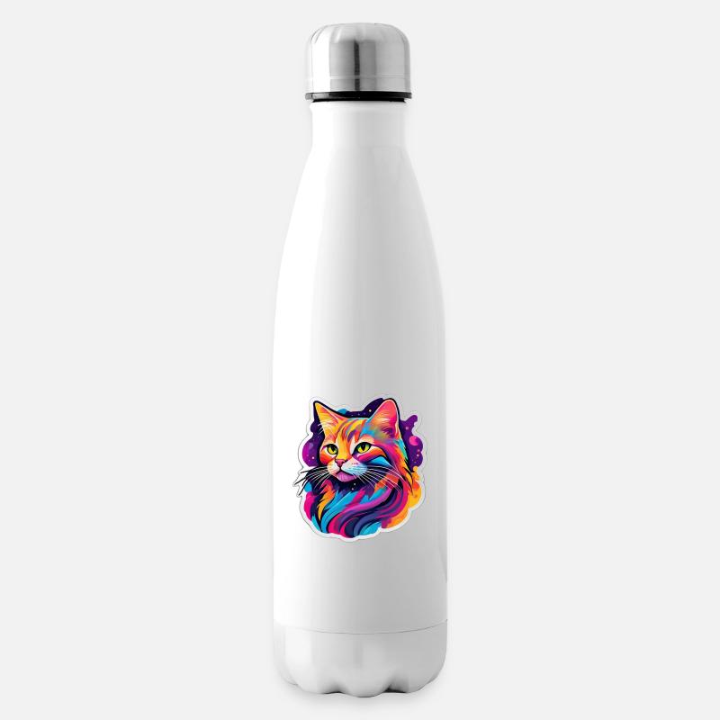 Chat Éclatant Arc en Ciel - Bouteille isotherme - blanc