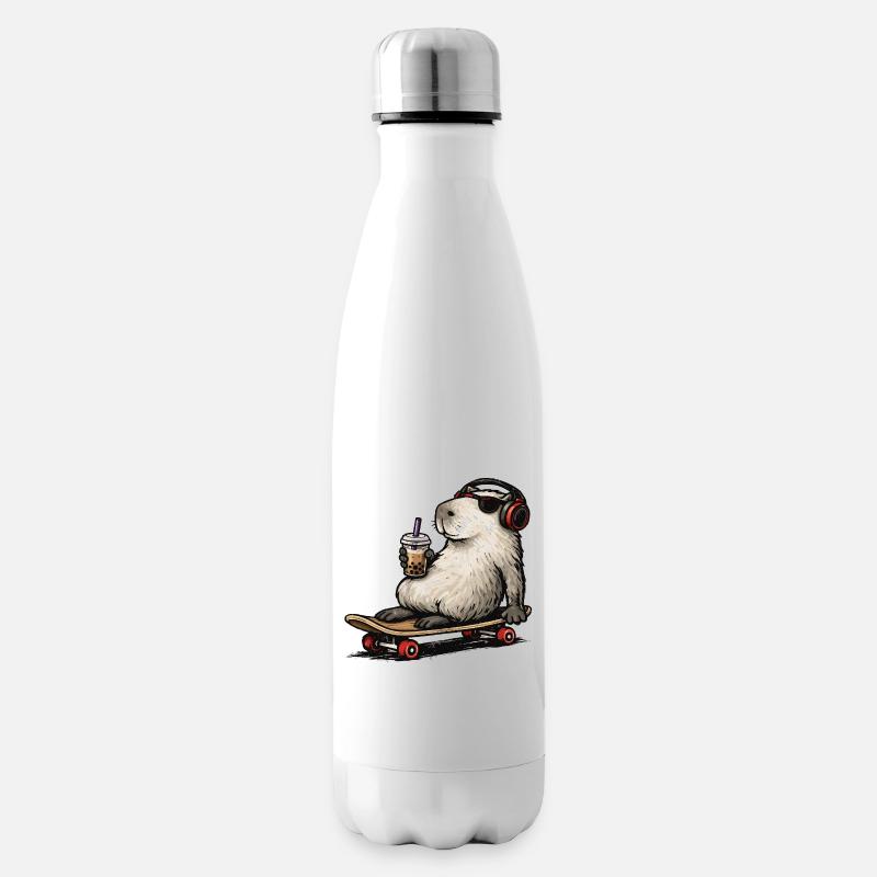 Capybara Skateboard Bubble Tea - Insulated Water Bottle - white