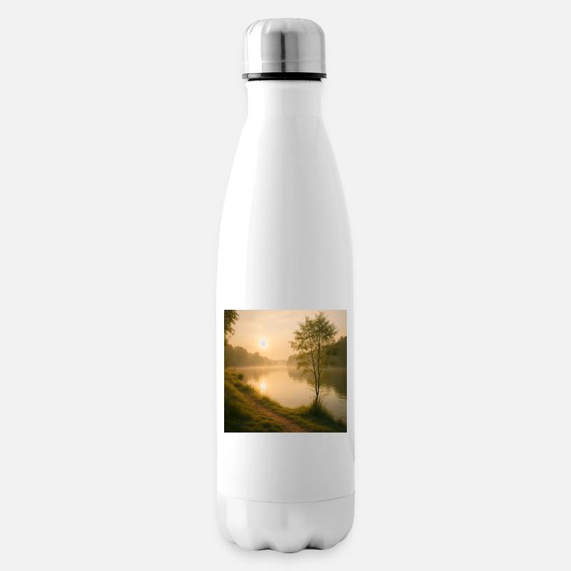Morgengold am Flusspfad - Isolierflasche - Weiß