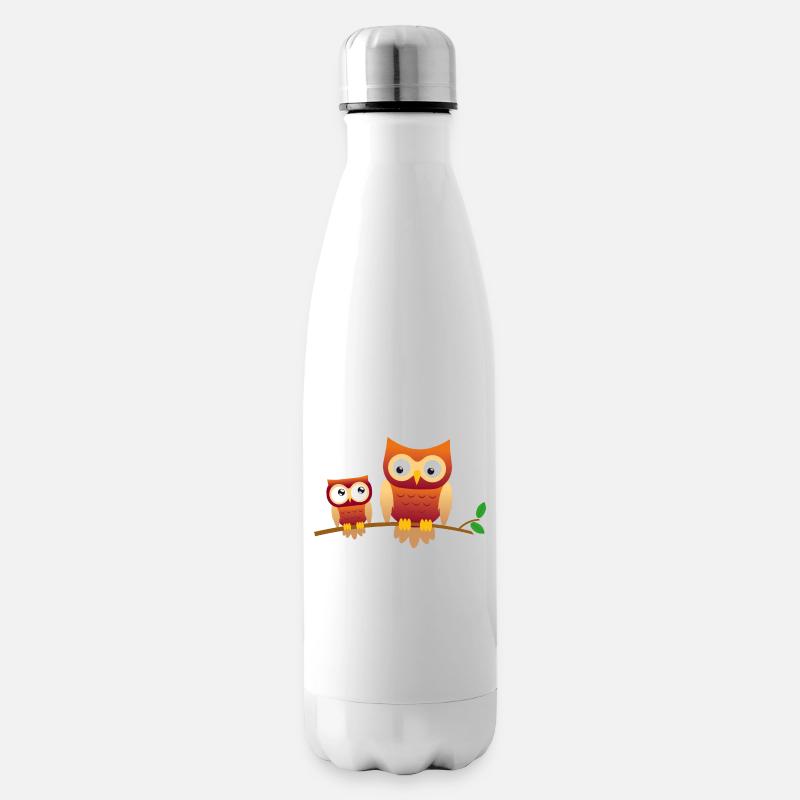 Chouette avec petit hibou - Bouteille isotherme - blanc