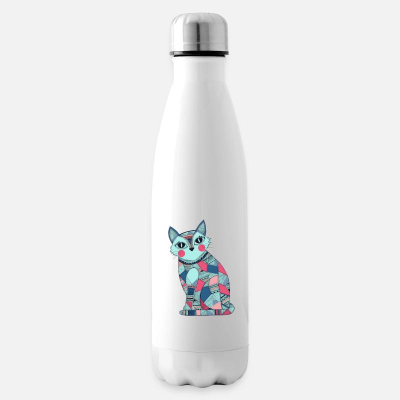 Patchwork Katze - Isolierflasche - Weiß