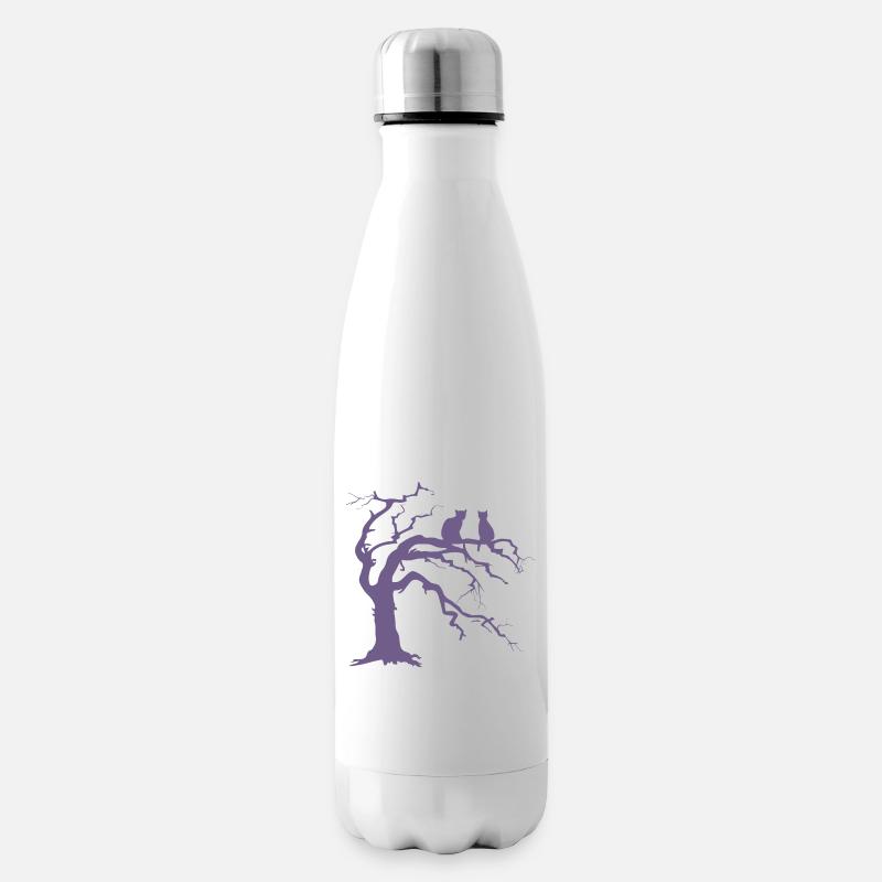 Toter baum mit 2 Katzen Silhouette - Isolierflasche - Weiß