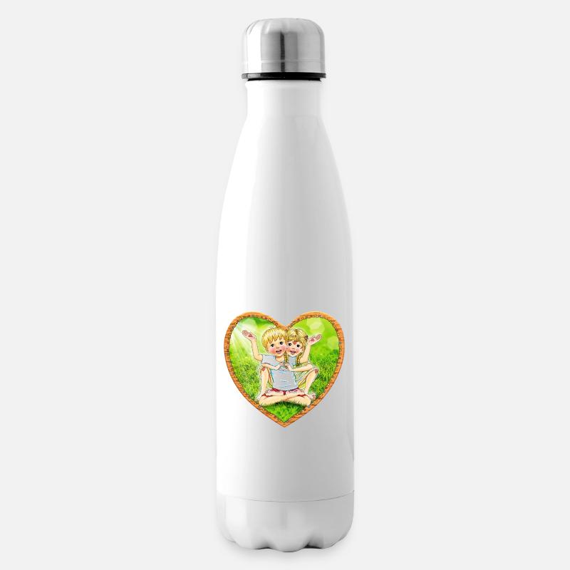 Herz-Barfuß-Zwillingsgeschwister - Isolierflasche - Weiß