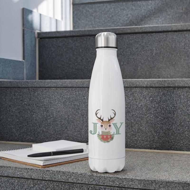 niedlicher Hirsch mit Pullover und Weihnachtskranz Isolierflasche