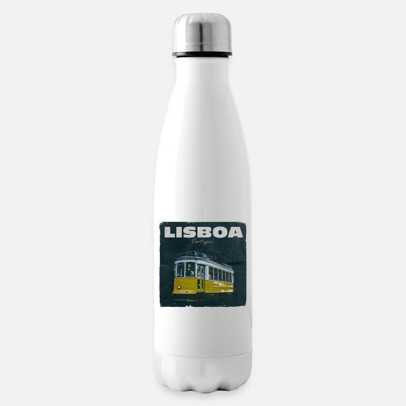 Lissabon Gelbe Straßenbahn Retro - Isolierflasche - Weiß