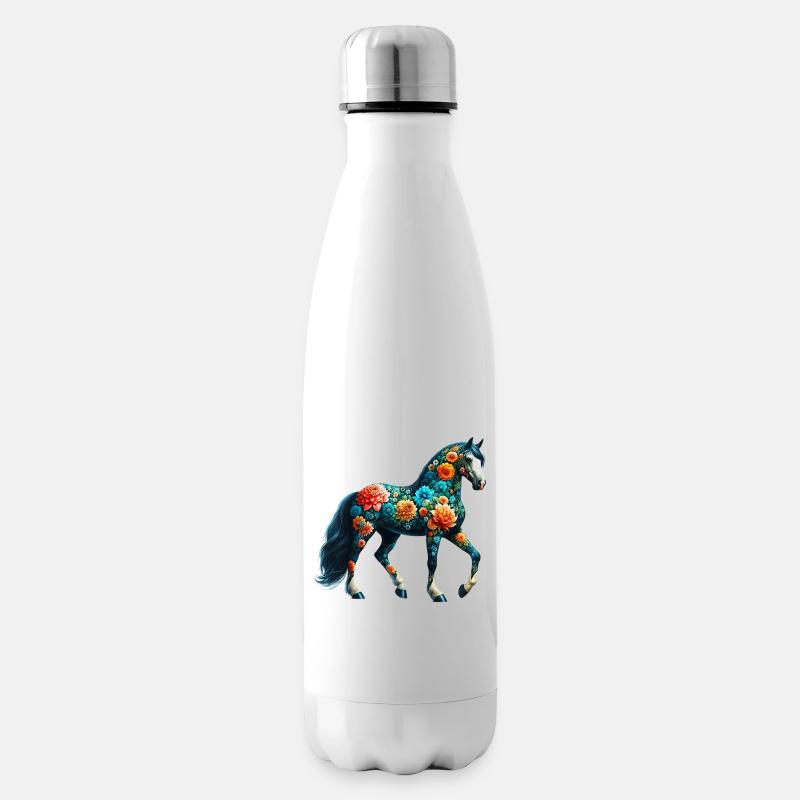 Pferd mit Blumen geschmückt - Isolierflasche - Weiß