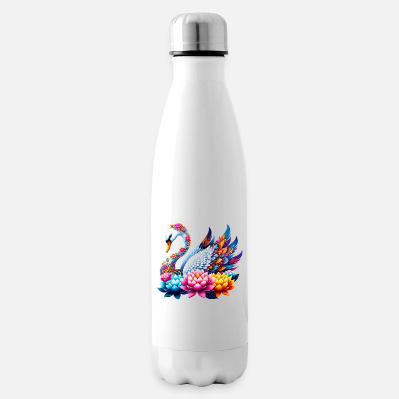 Schwan verziert mit Lotusblüten - Isolierflasche - Weiß