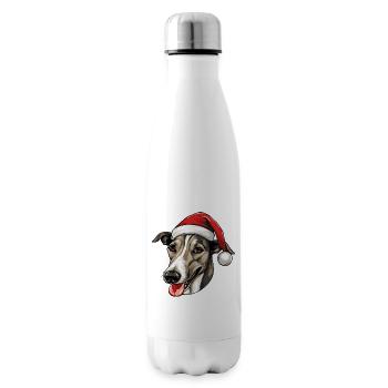 Greyhound Dog Head Christmas Portrait - Insulated Water Bottle - white - Right