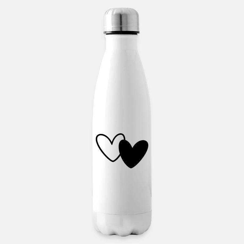 Zwei Herzen Schwarz Weiß - Isolierflasche - Weiß