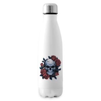 Totenkopf mit Rosenblüten - Isolierflasche - Weiß - Rechts