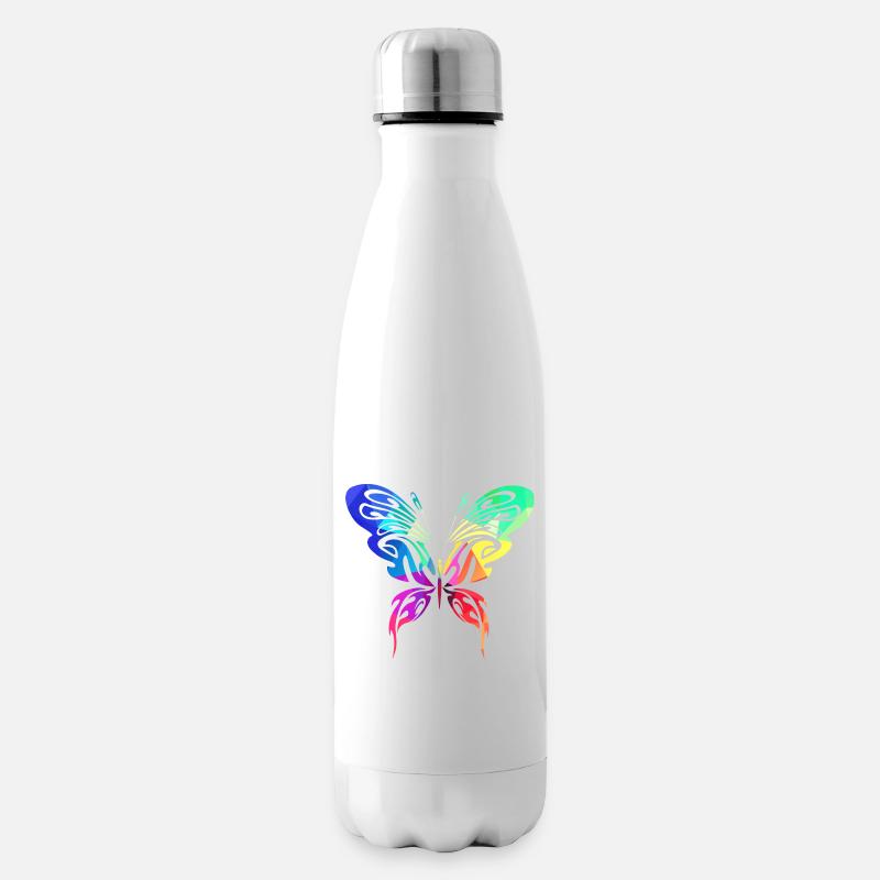 Bunter Sommervogel - Isolierflasche - Weiß