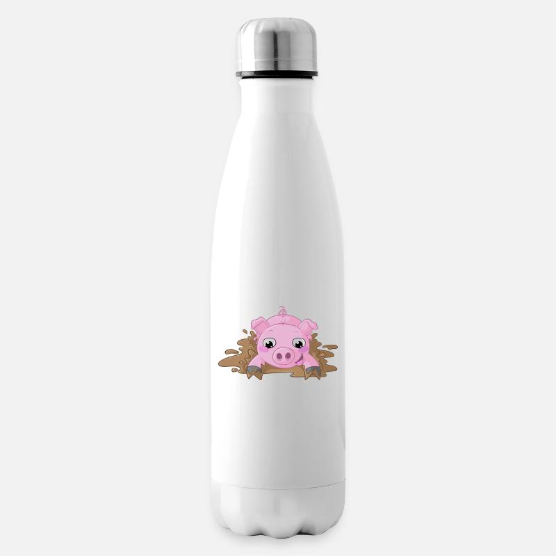 Planschendes Comic Schweinchen - Isolierflasche - Weiß