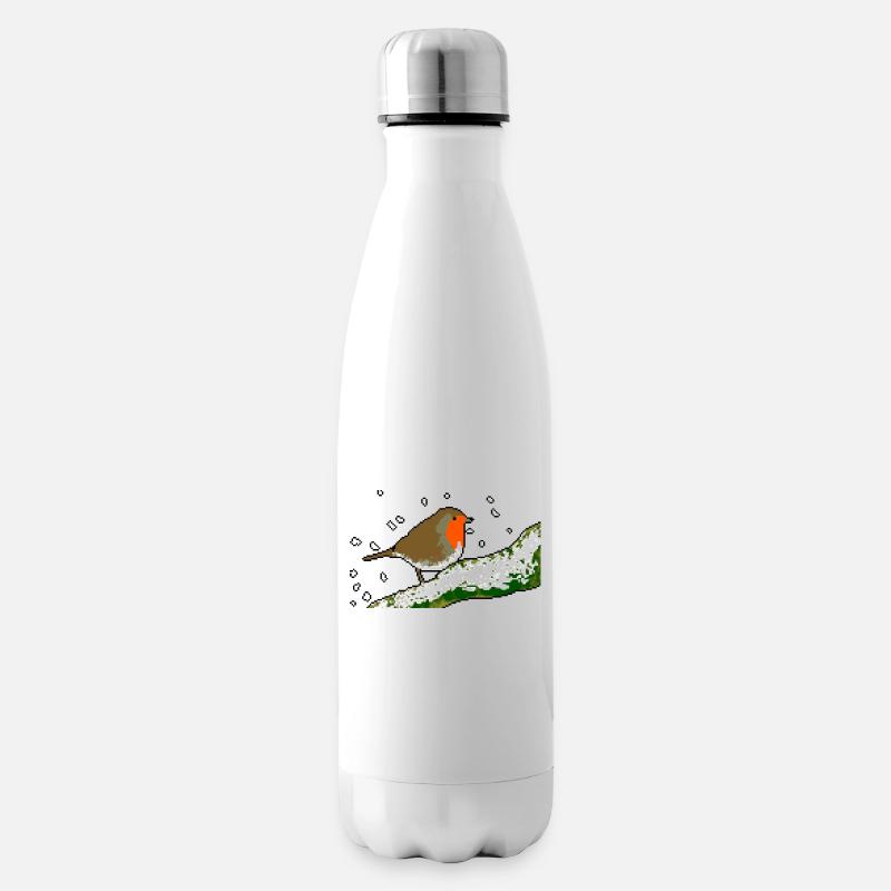 Rotkehlchen Winter Schnee Pixel - Isolierflasche - Weiß