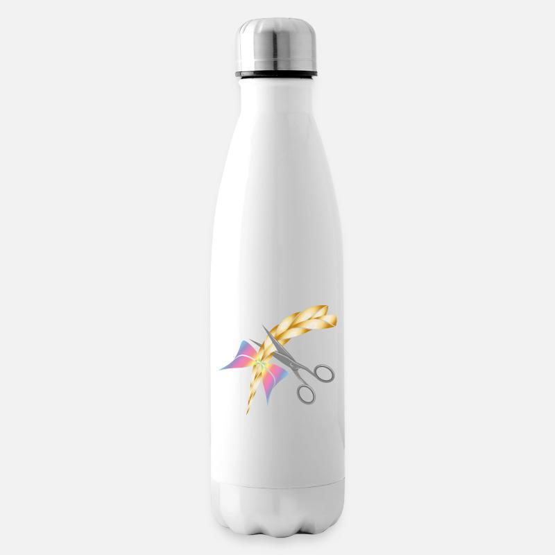 Schere schneidet einen blonden Zopf ab - Isolierflasche - Weiß