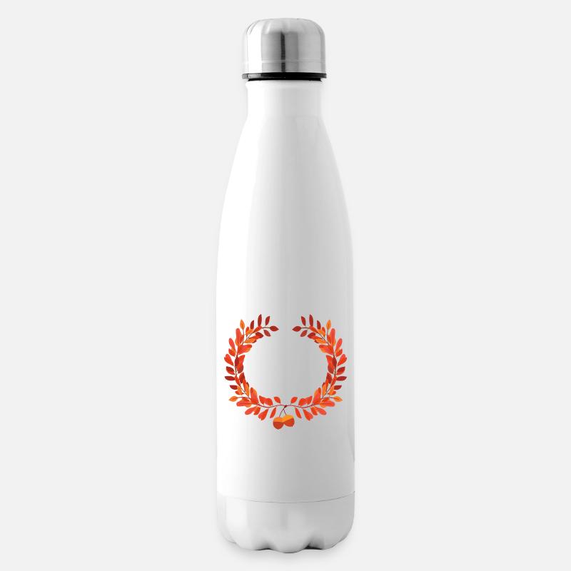 Herbstlaub Kranz mit Eicheln - Isolierflasche - Weiß